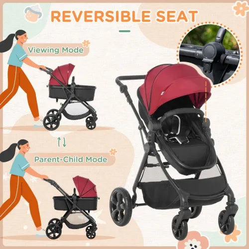 Red Foldable Baby Pushchair with Fully Reclining Backrest - Birth to 3 Years