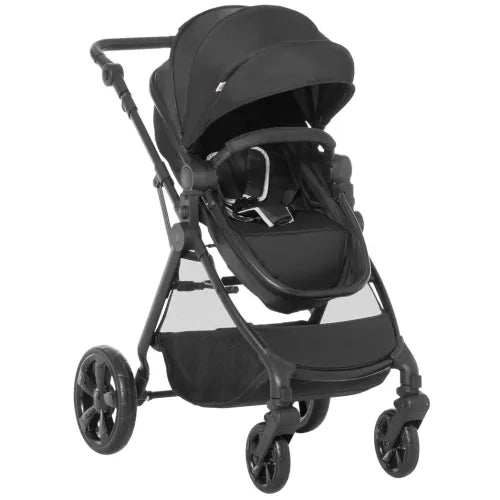 Black Foldable Baby Pushchair with Fully Reclining Backrest - Birth to 3 Years