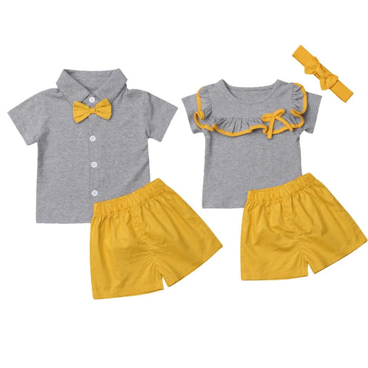 2Pcs Twins Baby Clothes Summer Fashion Infant Boy Clothing Cotton Shorts With T-shirt Causal Girls Outfit Set 3 Month 6T Costume