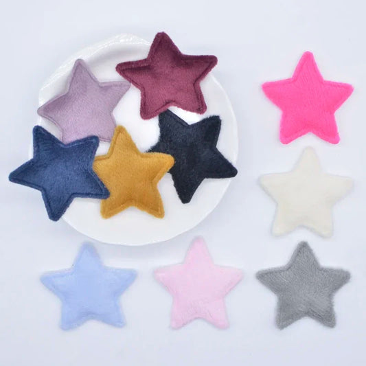 50Pcs/lot 38mm Padded Plush Furry Felt Star Applique for DIY Headwear Hair Clips Bow Accessories Handmade Baby Clothes Hat Decor