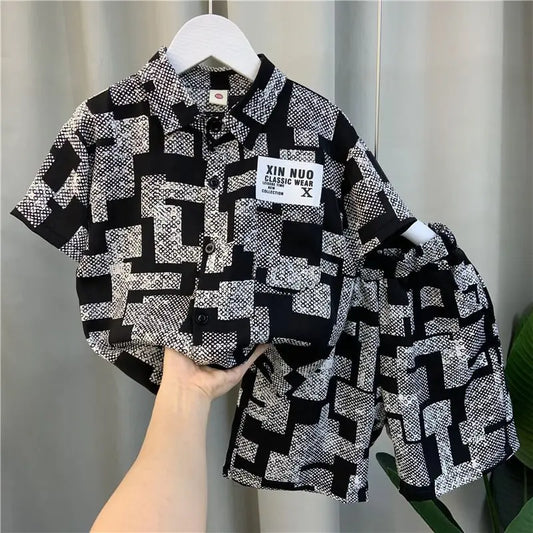 Baby Clothes Boys Summer Shirt Short-sleeved Suit 2024 New Baby Trendy Brand Children's Cool and Handsome Two-piece Set