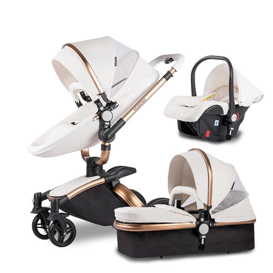 Luxury Baby Stroller 3 in 1,PU leather carriage,High Landscape Strolle, Folding strollers,Eggshell Newborn baby pram kinderwagen