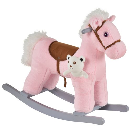 Kids' Plush Ride-On Rocking Horse with Sound-Activated Plush Toy Handle Grip