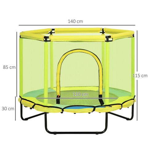 Yellow ZONEKIZ 4.6 Foot Trampoline with Bungee Gym and Safety Enclosure Net