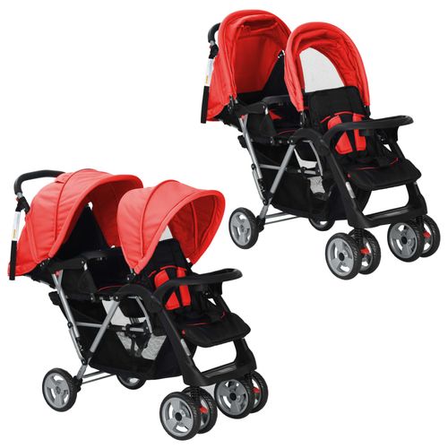 Steel Tandem Stroller in Red and Black Color Combination